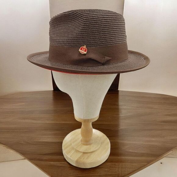 MEN'S MONTIQUE BROWN/ RED BOTTOM 2-1/2" WIDE BRIM PINCH FEDORA HAT. H76 - Picture 1 of 8